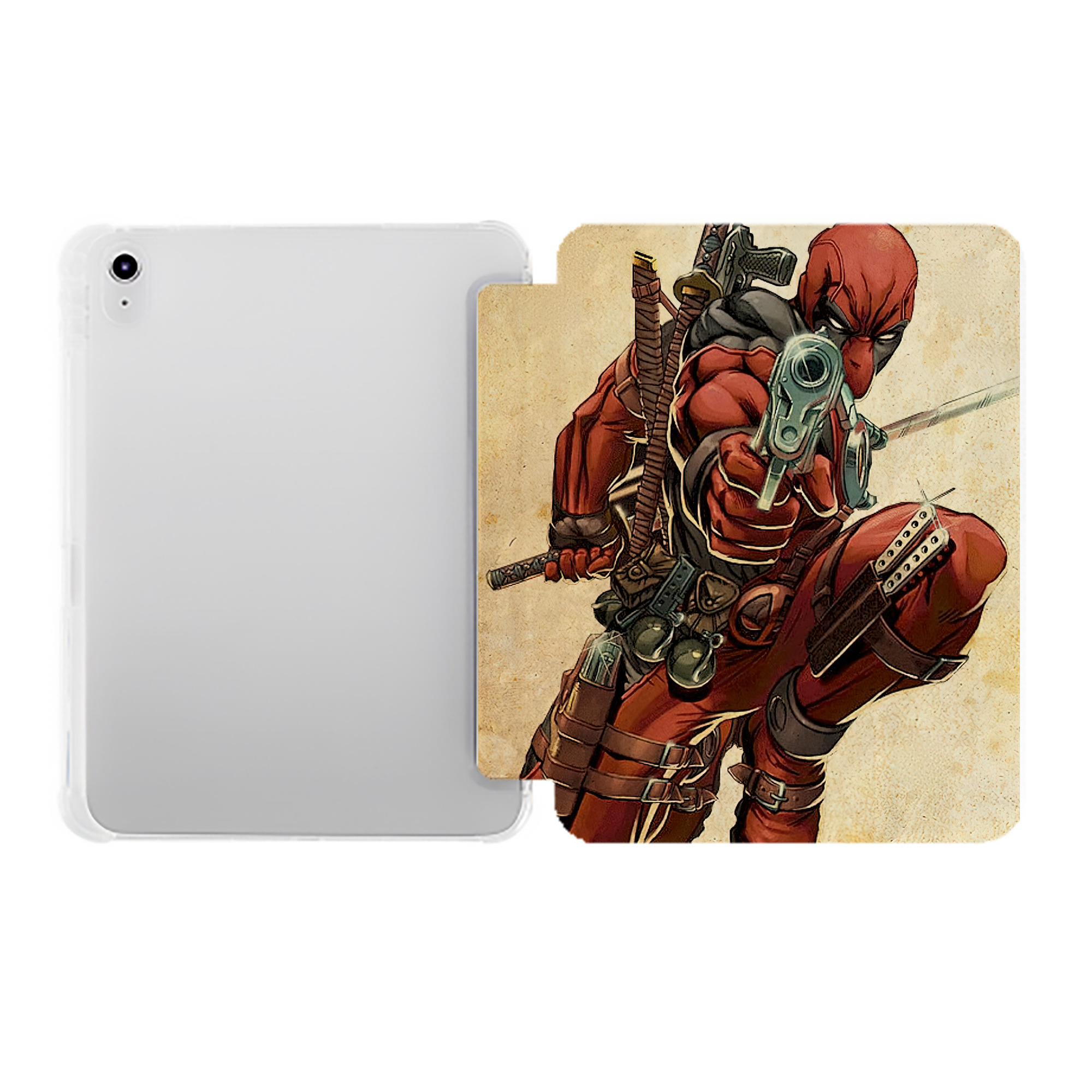 （画像用） Deadpool デッドプール IPad ケース ペン収納付き 三つ折りスタンド PUレザー×シリコン 対応機種9.5/10.5/10.9インチ